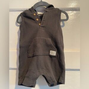 Waffle Knit Gray Romper with Hood